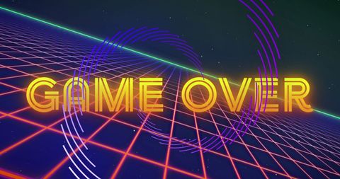 Retro Game Over Screen with Neon Geometric Design