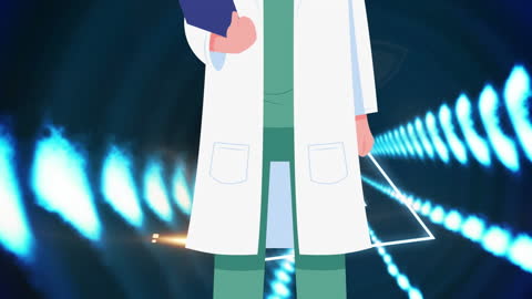 Animated Doctor with Mask Symbol in Futuristic Digital Background