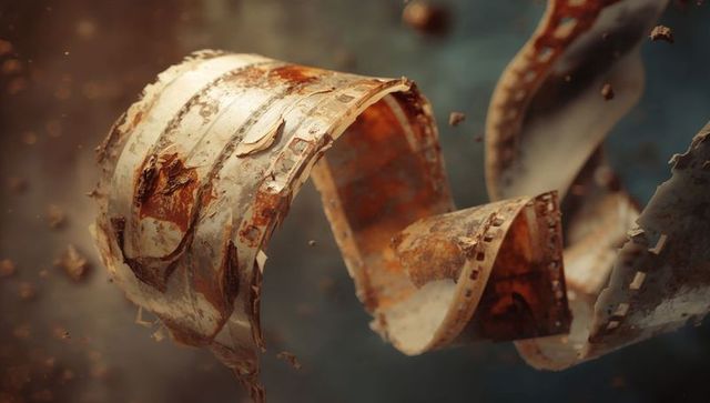 Decaying Film Strip with Rust and Flaking Emulsion, Nostalgic Charm