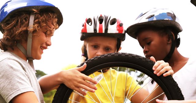 Children Repairing Bicycle Tire - Download Free Stock Images Pikwizard.com