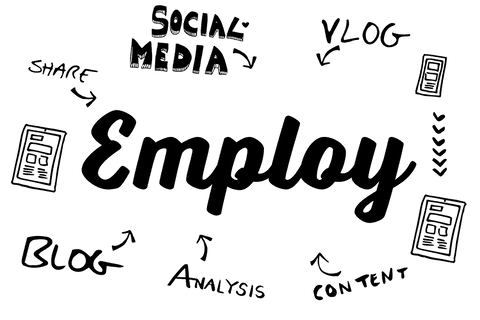 Transparent employ text with business icons illustration