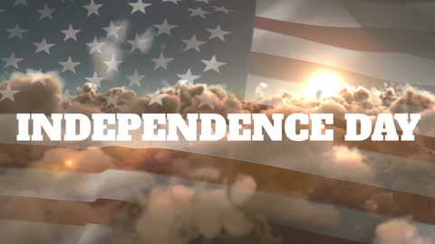 Independence Day with American Flag and Sunrise Display