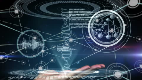 Futuristic DNA Technology and Digital Interface Visualization