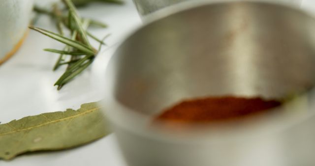 Herbs and Spices in Kitchen Setting with Metal Bowls and Leaves - Download Free Stock Images Pikwizard.com