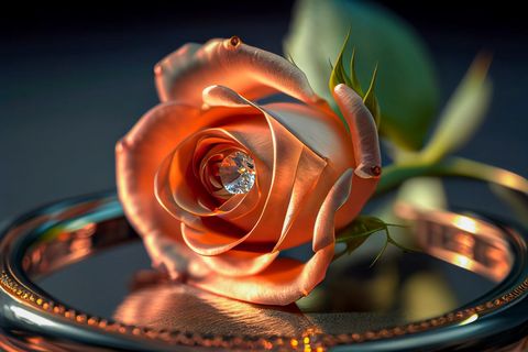 Elegant Rose with Diamond Reflecting on Jewelry Piece