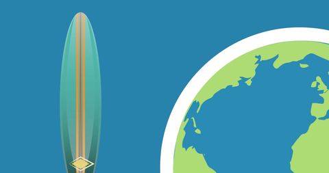 Surfboard with Globe Lovingly Encasing Our Planet