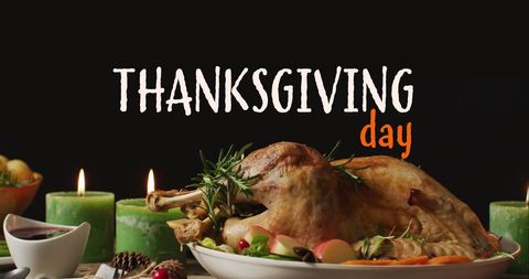 Thanksgiving Day Table with Roast Turkey and Candles - Download Free Stock Images Pikwizard.com
