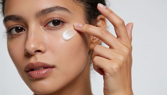 Closeup woman applying moisturizer for dewy glowing skin, skincare routine concept