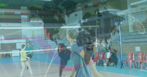 Volleyball Team Exercising in Gym