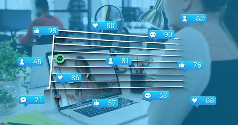 Businesswoman Analyzing Social Media Engagement on Laptop Screen