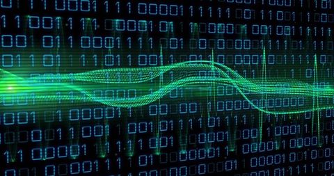 Binary code and digital waveform representing data flow