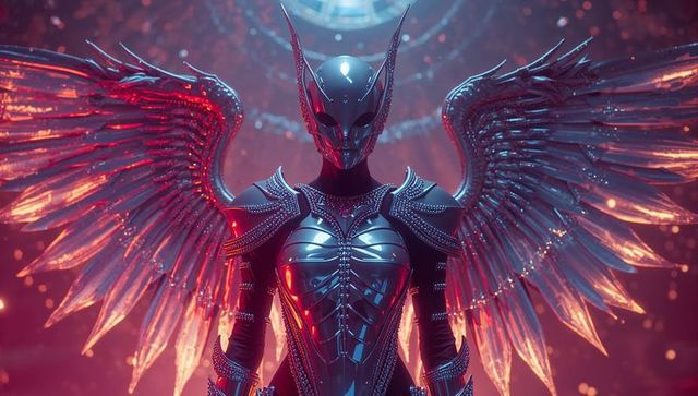 Futuristic Armored Humanoid with Translucent Wings