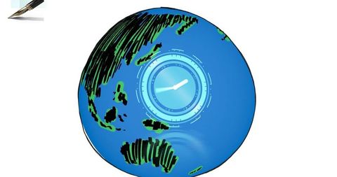 Integration of globe with digital clock interface concept