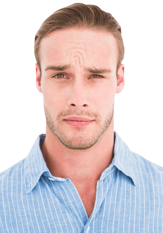 Transparent portrait of pensive man in striped shirt