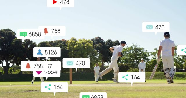 Cricketers Playing with Digital Data Overlays Showing Engagement Metrics - Download Free Stock Images Pikwizard.com