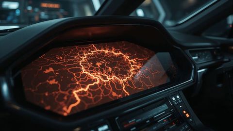 Futuristic Car Cockpit with Glowing Instrument Cluster