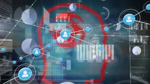 Digital Network Connections Surrounding Human Head Perspective