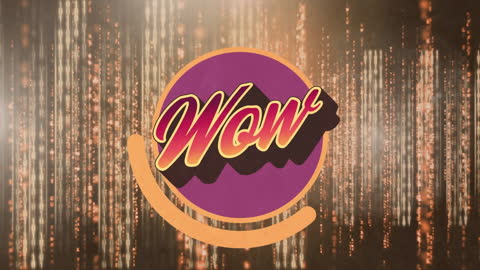 Sparkling Retro Orange and Purple Wow Text Design