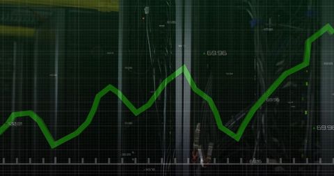 Green line chart display on digital interface