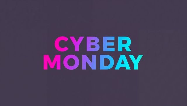 Cyber monday neon gradient headline on dark charcoal background for holiday promotions