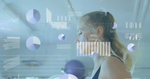 Athletic Woman Jumping Rope with Digital Data Overlay