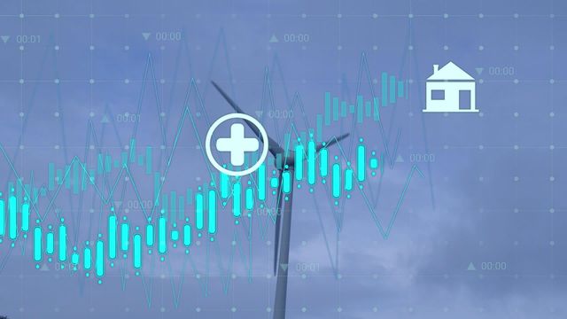 This digital illustration showcases data processing with a wind turbine, emphasizing the importance of renewable and sustainable energy. Perfect for projects on environmental technology, green energy solutions, and smart home integrations. Use it for educational content, sustainability reports, and technology blogs to visually support themes of energy efficiency and data analysis.