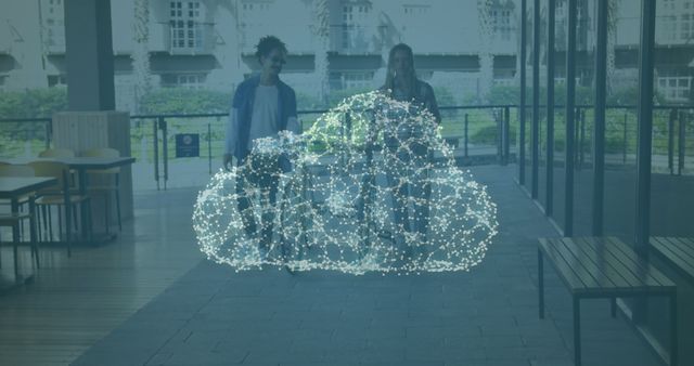 People Interacting with Holographic Cloud Network - Download Free Stock Images Pikwizard.com