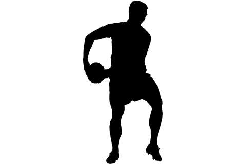 Silhouette of football player running on transparent background