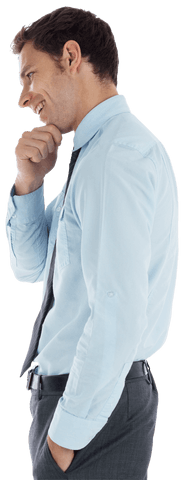 Thoughtful Businessman Pondering with Hand on Chin Transparent Background
