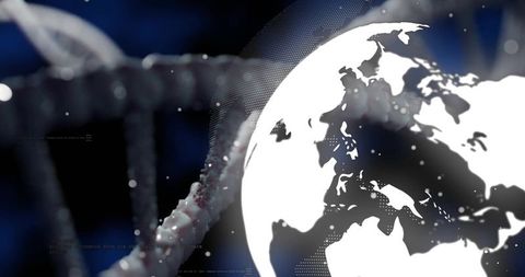 Connecting globe and dna helix for global biotech network and futuristic data connectivity