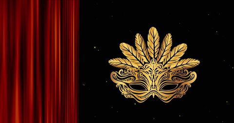 Golden Carnival Mask with Red Curtain on Starry Night