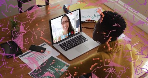 Remote work collaboration with network connections and diverse team