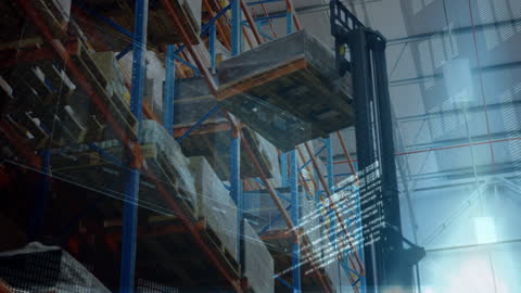 Advanced Warehouse Logistics with Digital Interface Overlay