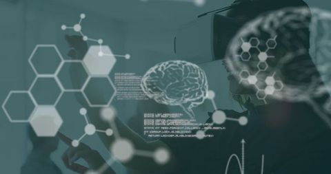 Woman in VR Headset Analyzing Science Data with Brain Visualization - Download Free Stock Images Pikwizard.com