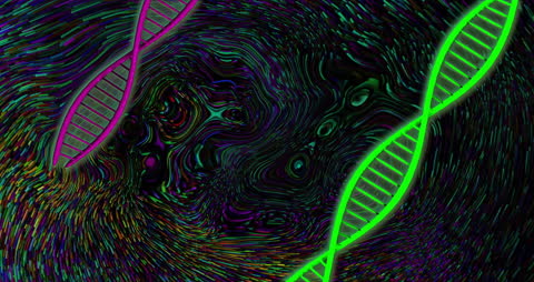Futuristic DNA Strands with Vivid Color Waves