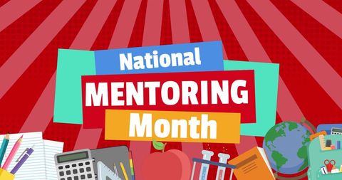 National mentoring month celebration with educational icons