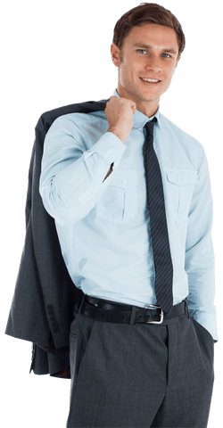 Confident Businessman Smiling with Jacket on Shoulder Transparent Background