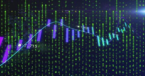 Binary Code Green Matrix with Infographic Technology Elements