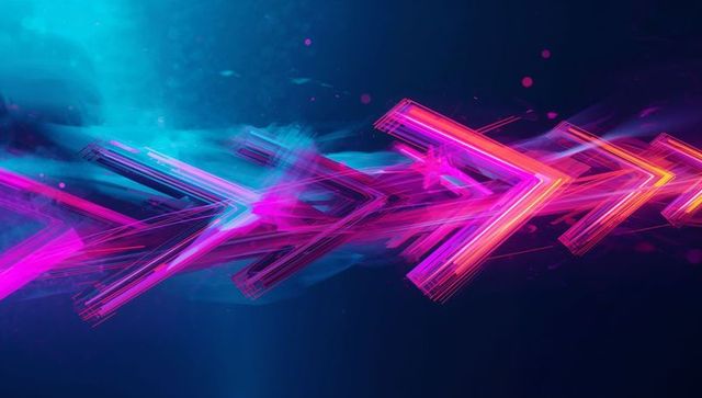 Neon arrows in futuristic motion with wispy streaks