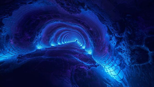 Futuristic Glowing Fractal Tunnel in Abstract Digital Space