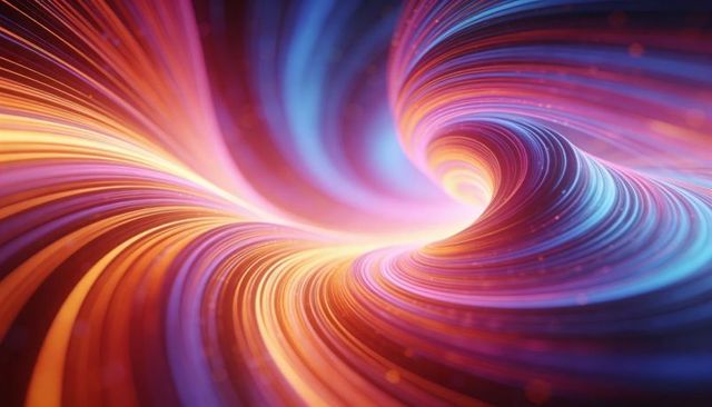 Swirling Neon Ribbons Forming Luminous Vortex Toward Bright Core with Gradient Glow