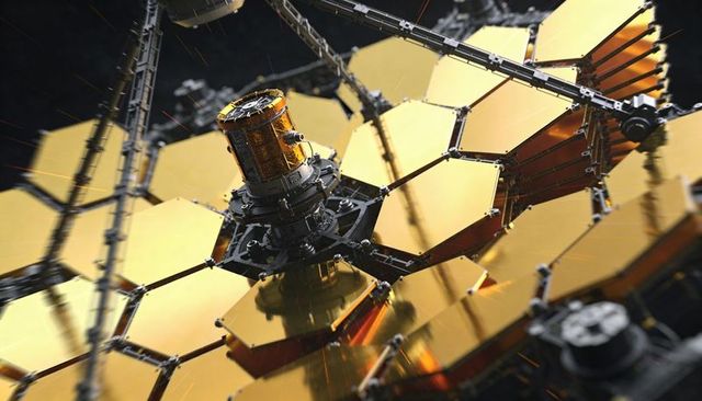 Rotating gold hexagonal mirror array around central space telescope module