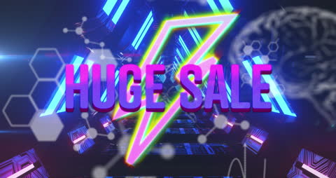 Digital Animated Huge Sale Visual with Neon Graphics