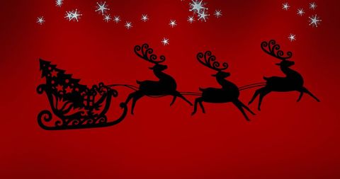 Festive Reindeer and Sleigh Silhouettes with Snowflakes on Red - Download Free Stock Images Pikwizard.com