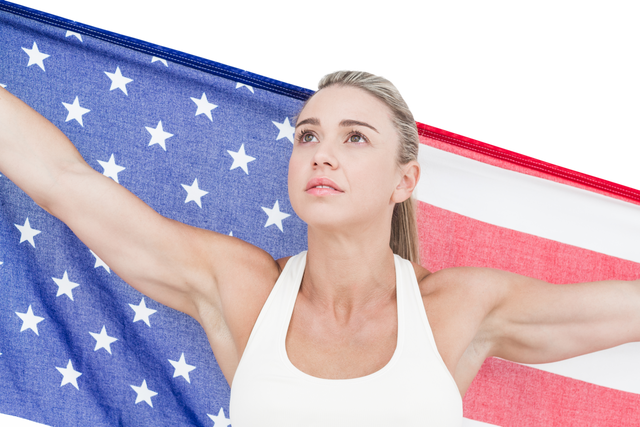 Confident Female Athlete with American Flag Transparent Background - Download Free Stock Videos Pikwizard.com