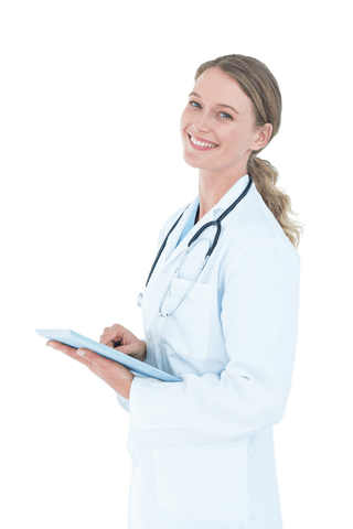 Confident Female Doctor Using Tablet on Transparent Background - Download Free Stock Videos Pikwizard.com