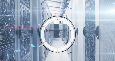 Futuristic Server Room with Holographic Interface Overlay