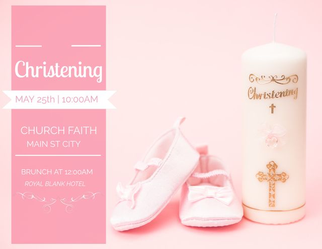 Christening Candle and Baby Shoes for Elegant Baptism Invitations - Download Free Stock Templates Pikwizard.com