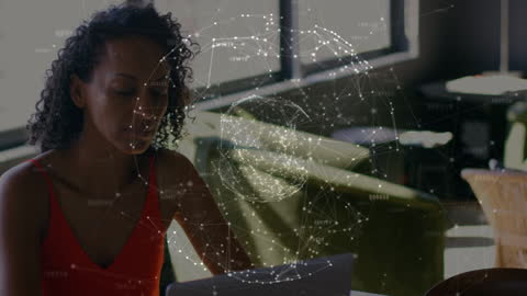 Diverse Professional Engaged with Digital Network Overlay