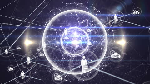 Digital Network Connection with Human Icons Over Globe